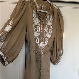 Banana Republic Tan Mini Dress with White Embroidery
